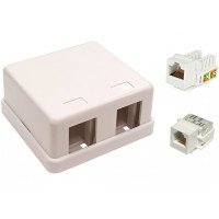 Розетка RJ-45/RJ-12, накладная, белая, 1 порт RJ-45 и 1 порт RJ-12, Hyperline